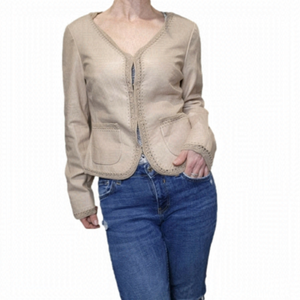 Leather Jacket Crochet BOHO V-neckline long sleeve SIZE M NINE WEST